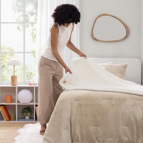 UGG Remina Twin Comforter Set 4 Piece Bed in a Bag with Throw Blanket, Decorative Pillow Sham and Reversible Comforter Hypoallergenic Washable College Dorm Bedding, Twin XL, Brown Birch UGG