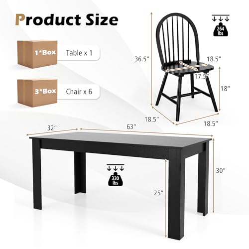 Giantex Dining Table Set for 6, Rectangular Wooden Dining Table & 6 Windsor Dining Chairs Set, Modern 7 Pieces Space-Saving Dinette Set for Dining Giantex
