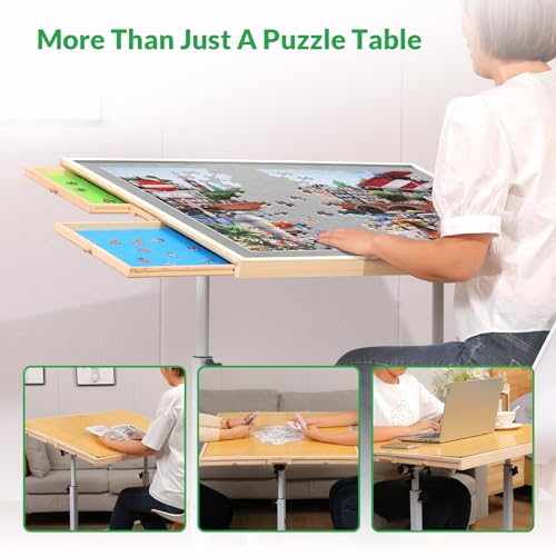 BittPicc Puzzle Table with Drawers for Adults 1500 Pieces Angle & Height Adjustable Jigsaw Puzzle Table with Metal Legs 35"X26" Tilting Puzzle Board Table with Cover Birthday Gift for Mom BittPicc