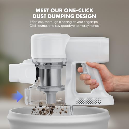 Sweetcrispy Stick Cordless Vacuum Cleaner Electric Rechargeable Vac Handheld with LED, Up to 45 Minutes, Powerful Suction, Versatile for Carpet, Hard Floor, Pet Hair, White&Grey Sweetcrispy