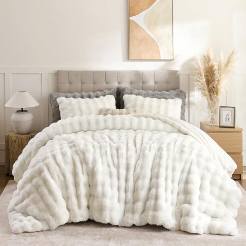 YIKUSH White Comforter Set Twin – Ultra Soft & Warm Faux Fur Comforter for Winter, Elegant Fluffy Comforter Twin Set with 1 Pillowcase, Cozy White Comforter Twin Bedding YIKUSH