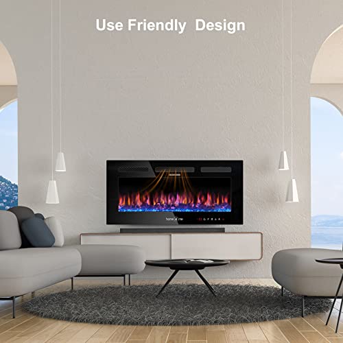 Home4me 36" Electric Fireplace, Wall Mounted and Recessed Fireplace Heater, 750/1500W Freestanding Electric Fireplaces, Adjustable Flame Color, Touch Screen, Timer, Low Noise Home4me