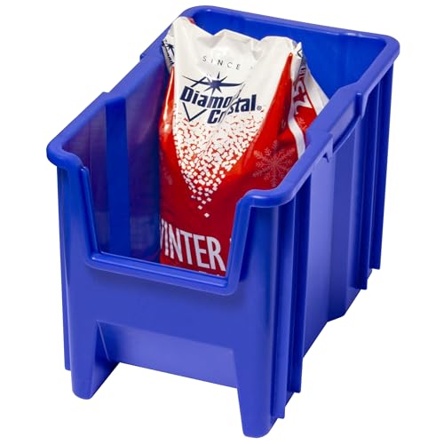 Akro-Mils 13014 Stak-N-Store Heavy Duty Stackable Open Front Plastic Storage Container Bin, (17-1/2-Inch x 11-Inch x 12-1/2-Inch), Blue, (4-Pack) Akro-Mils