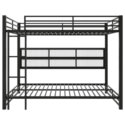 Harper & Bright Designs Queen Over Queen Bunk Bed with Storage Cabinets and LED Lights, Metal Bunk Bed Frame for Kids Teens, Black Harper & Bright Designs