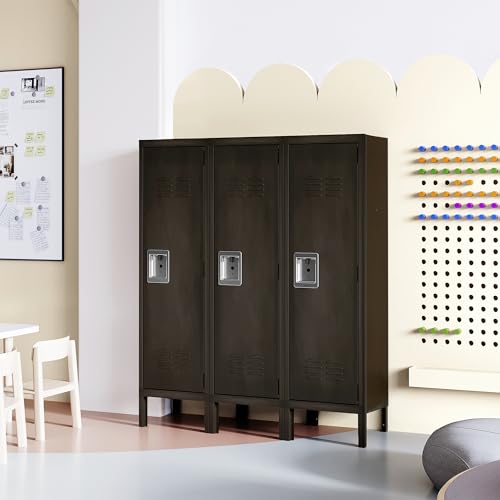 Anxxsu Metal Storage Locker, Lockable Employees Metal Locker with Door, 55" Height Steel Locker for Home, School, Office, Gym (Retro Black) Anxxsu