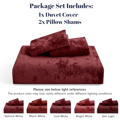 PHF Truly Velvet Duvet Cover Set King Size, 3pcs Ultra Soft Breathable Comforter Cover Set, Luxury Cozy Flannel Duvet Cover with Pillow Shams Bedding Collection, 104" x 90", Wine Red PHF