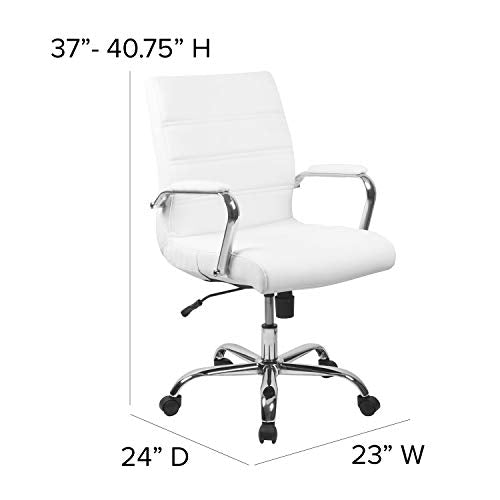 Flash Furniture Whitney Mid-Back Swivel LeatherSoft Desk Chair with Padded Seat and Armrests, Adjustable Height Padded Office Chair, White/Chrome Flash Furniture