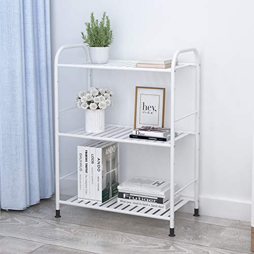JSB 3-Tier Adjustable Shelving Unit, Heavy Duty Storage Rack Organizer Metal Corner Shelf for Kitchen Living Room Laundry Pantry Bathroom (White, 3 Tier)… JSB