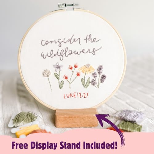 Elly & Grace Christian Embroidery Kit with Embroidery Hoop, Easy Embroidery Kit for Beginners and Adults, Full Embroidery Hoop Kit with Needles and Thread Included (Wildflowers)