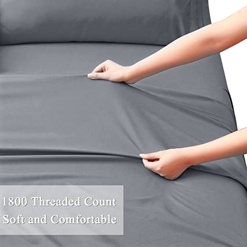 Horbaunal Extra Deep Pocket Full Fitted Sheet Only - Fits Up to 24 Inch Mattress - Luxury 1800 Thread Count - Microfiber Silver Grey Fitted Bed Sheet Full Size Horbaunal