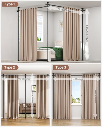 ALLZONE Partition Room Divider Curtain Rod, Adjustable Wall Divider for Room Separation, 63 to 130inch(H) & 31 to 135inch(W), No Drill, Three Mounting Options, Ideal for Creating Privacy Space, Black ALLZONE