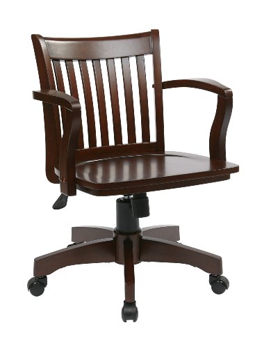 OSP Home Furnishings Deluxe Wood Banker's Desk Chair with Adjustable Height, Locking Tilt, and Heavy Duty Base, Espresso OSP Designs