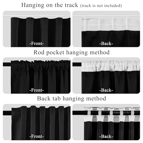 RYB HOME 100% Blackout Room Divider Curtain, Thermal Insulated&Privacy Assurd Extra Wide Curtain for Bedroom/Sliding Door, Back Tab&Rod Pocket Drape with Hooks for Ceiling, W100xL84, Black, 1 Panel RYB HOME