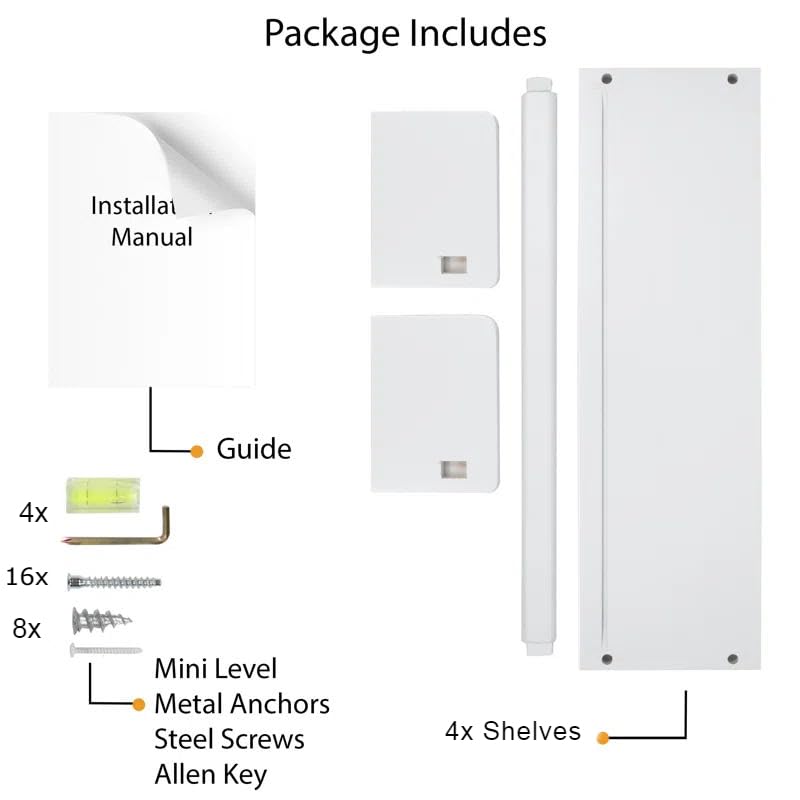 Onlysky Set of 4 Wall-Mounted Kid's Bookshelf - White Floating Nursery Book Shelves - Durable Wood Construction - Ideal for Nursery Decor, Kids Room, Toy Storage Onlysky