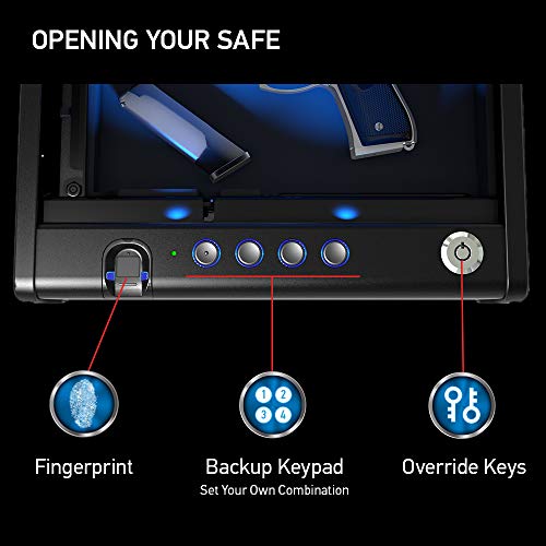SentrySafe Biometric Gun Safe for Handgun or Pistol, Fingerprint Safe with Interior Light, 1 Handgun Capacity, Firearm Storage with Bolt Down Kit, QAP1BLX SentrySafe