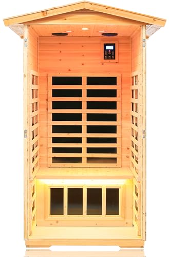 newlylife 1-Person Outdoor Far Infrared Sauna - All-Weather Durability from -10℉ to 149℉, Low EMF, Home Chromotherapy System, Bluetooth Speaker newlylife