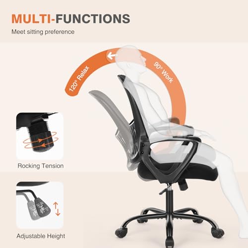 Sweetcrispy Home Office Managerial Executive Chair with Ergonomic Design, Mid-Back Mesh Swivel, Comfortable Lumbar Support, Comfy Arms for Bedroom,Study,Student, Black Sweetcrispy