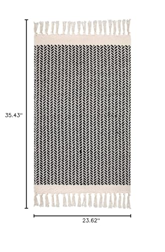 Lahome Boho Bathroom Rugs, Small 2x3 Front Door Mat Lightweight Kitchen Rug Woven Cotton Area Rug with Tassels, Farmhouse Washable Black and White Throw Rug Low Pile Carpet for Entry Laundry Lahome
