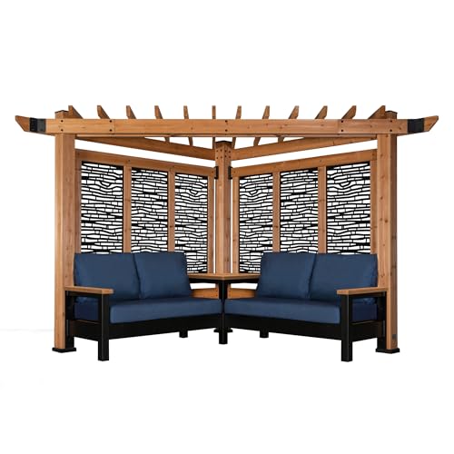 Backyard Discovery Tuscany Cabana Pergola with Bamboo Privacy Panels and Conversation Seating in Indigo Backyard Discovery
