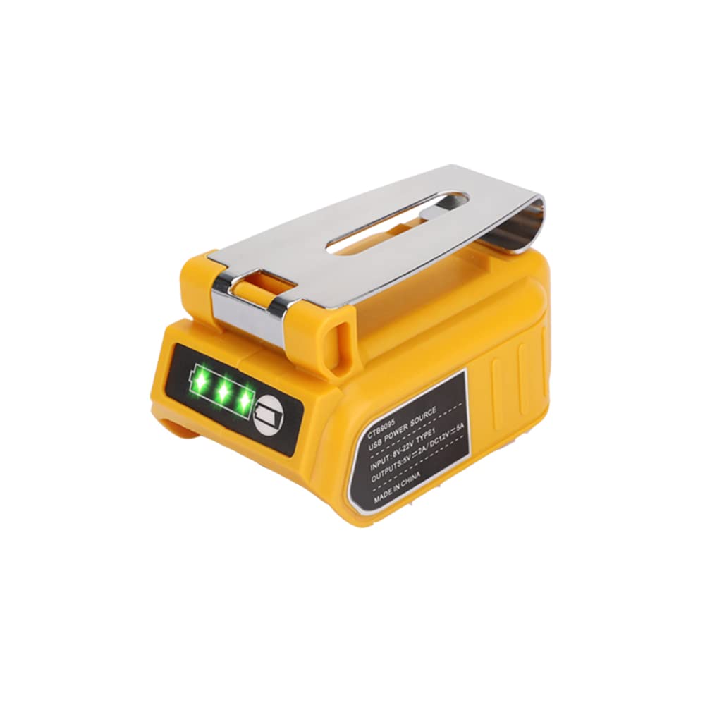Battery Charger Adapter for DeWalt 18V 20V MAX Battery, with DC&USB Interfaces, Led Light,Suit for Drill, Audio, Router TopHomer