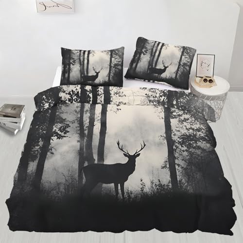 YFIOYI Deer Comforter Set, Minimalist Bedding Set, Calm Decorative 3 Piece Bedding Set with 3 Pillow Shams, with Zipper(King Single) YFIOYI