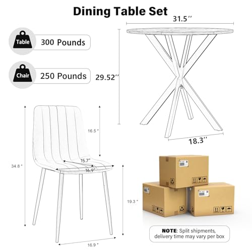 HAIZAO Small Round Dining Table Set for 4, 31.5'' Mid Century MDF Kitchen Table Set & 4 Green Wooden Velvet Dining Chairs, 5-Piece Retro Circle Dining Room Table Set for Home Apartment HAIZAO