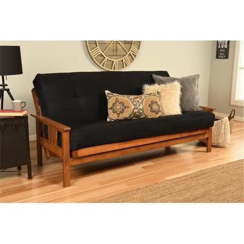 Kodiak Furniture 75" Traditional Full-Size Suede Fabric Futon Mattress with Coil Hinged Innerspring Unit, Foam Construction, Tufted Cover, in Black Finish - Frame Not Included Kodiak Furniture