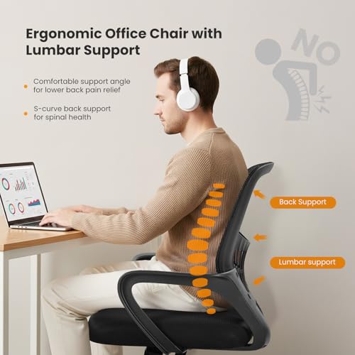 Sweetcrispy Home Office Managerial Executive Chair, Ergonomic Mesh Adjustable Swivel Mid-Back Computer Desk Chair with Comfortable Lumbar Support, Comfy Arms for Bedroom,Study Sweetcrispy