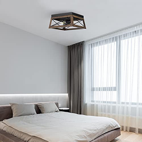 DEWENWILS Farmhouse Ceiling Light Fixture, Metal Flush Mount Ceiling Light with Wood Grain Finish, 2-Lights Ceiling Lamp for for Hallway, Entryway, Kitchen, Foyer DEWENWILS