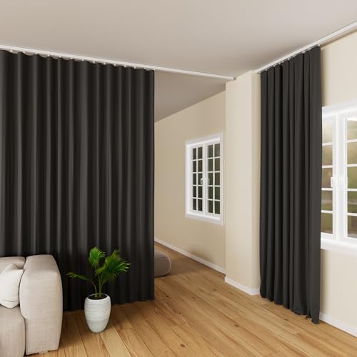 hoeflife Room Divider Curtains Blackout Floor to Ceiling Curtain with Hook Wall Mount Sliding Door Curtains Ceiling Mount Extra Wide Curtain Wall Divider for Room Separation (Black, W100 x H84 Inch) hoeflife
