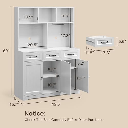 Gizoon Kitchen Pantry Cabinet with Microwave Shelf 60.2" Tall Coffee Bar Cabinet with Storage Kitchen Hutch with Countertop for Dining Room and Craft Room, White Gizoon