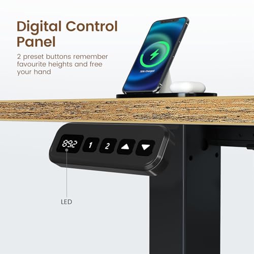 Rolanstar Standing Desk L Shaped with LED Light and Power Outlet, Electric Height Adjustable Computer Office Desk Sit Stand Up with Monitor Stand, Rustic Brown Rolanstar