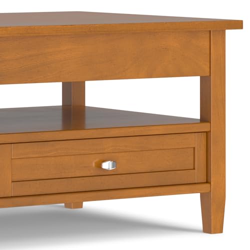 SIMPLIHOME Warm Shaker SOLID WOOD Wide Rectangle Transitional Lift Top Coffee Table for The Living Family Room, 48 inch, Light Golden Brown SIMPLIHOME