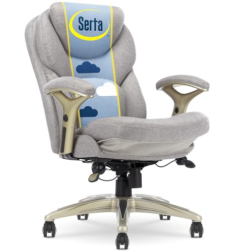 Serta Ergonomic Executive Office Chair Motion Technology Adjustable Mid Back Design with Lumbar Support, Light Gray Fabric Serta