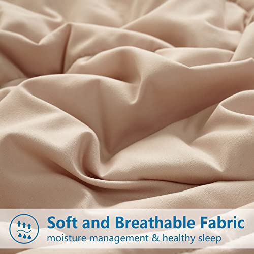 EASELAND Twin Size Down Alternative Comforter - Quilted Duvet Insert for All Seasons, Soft Lightweight with Corner Tabs, Summer Winter Warm Bedding, Beige 64×88 Inches EASELAND