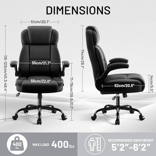 AreShark Ergonomic Office Chair with High Back Headrest, PU Leather Executive Desk Chair - Padded Flip-Up Armrests, Lumbar Support, Swivel Computer Chair for Home Office & Gaming, Black AreShark