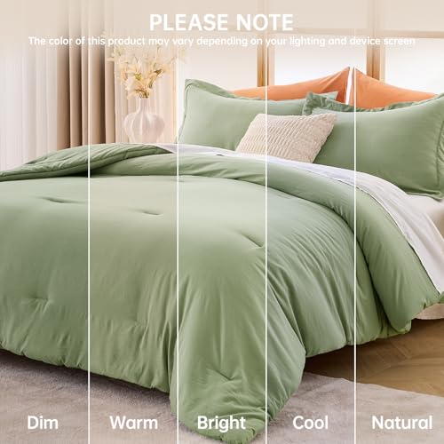 MUXHOMO Green Full Comforter Sets, All Season Ultra Soft Down Alternative Bedding - 3 Piece Lightweight Bed Set Includes 1 Comforter (82"x86") and 2 Pillow Shams (20"x26")