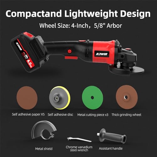 NAWIN 4 inch Cordless Angle Grinder Kit, variable speed grinder, 2×4.0Ah Li-Ion Battery&Fast Charger,9000RPM Brushless Motor, Battery Angle Grinder Tool for Metal Wood, Ergonomic Position Handle NAWIN