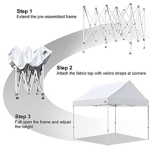 Eurmax USA Patented 10x10 Pop Up Canopy Tent Party Tent Commercial Instant Canopies Shelter with Heavy Duty Roller Bag,Bonus 4 Sand Bags (Snow White) Eurmax
