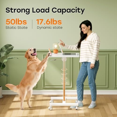 JOY worker Mobile Standing Desk, 23.6" x 20.5" Small Rolling Laptop Cart with 90° Tiltable Desktop, Portable Height Adjustable Sit-Stand Computer Desk on Wheels for Home Office, White JOY worker