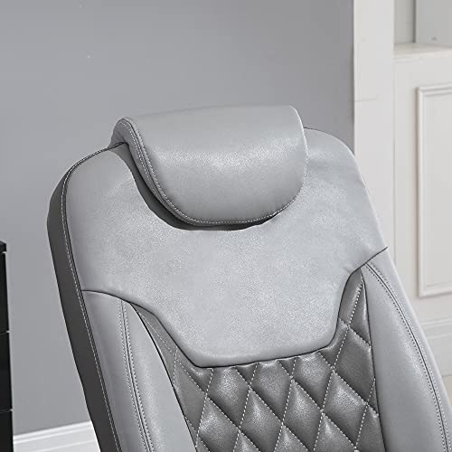 HOMCOM Faux Leather Manual Recliner, Adjustable Swivel Lounge Chair, Armchair with Footrest and Round Base for Living Room, Gray