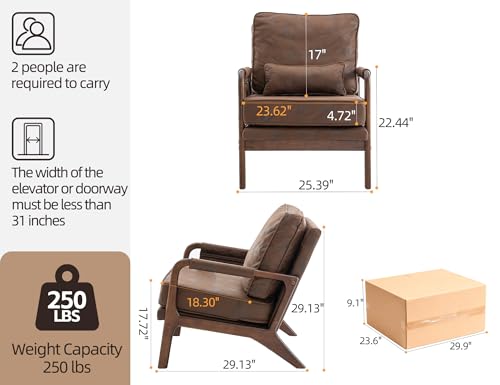 AILIUHUA Mid Century Modern Chair Set of 2, Upholstered Lounge Arm Chair with Solid Wood Frame, Comfy Accent Chair for Living Room, Bedroom, Reading, Reception, Brown AILIUHUA