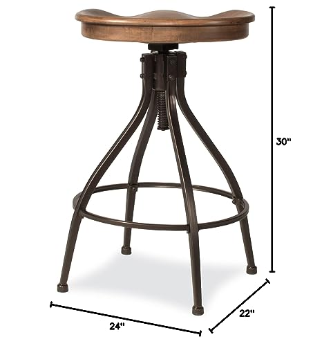 Hillsdale Worland Backless Metal Adjustable Height Stool with Wood Saddle Seat, Brown Hillsdale