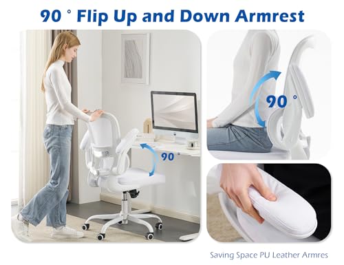 TRALT Ergonomic Office Chair - Desk Chair with Adjustable Lumbar Support Computer Chair - Mesh Comfy Chair with Flip-up Armrests - Gaming Chairs for Adults Home Office (Leather, White) TRALT