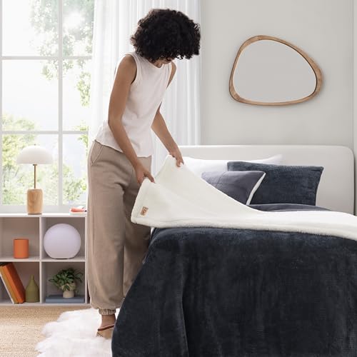 UGG Remina Twin Comforter Set 4 Piece Bed in a Bag with Throw Blanket, Decorative Pillow, Sham, and Reversible Comforter Hypoallergenic Washable College Dorm Bedding, Twin XL, Navy Blue UGG