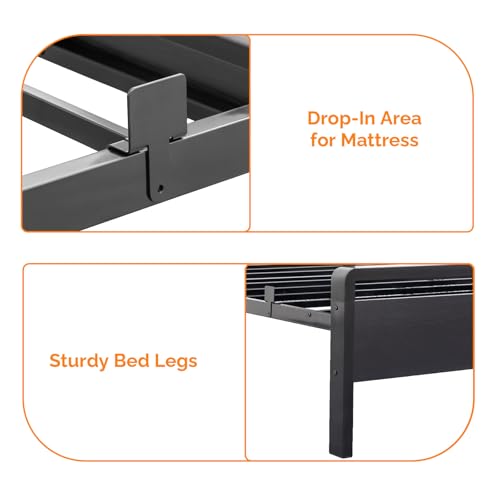 VINGLI Kids Twin Bed Frame with LED Headboard & Footboard, USB Charging Station, Metal Single Platform with 12-Inch Under Bed Storage Space for Dorm Bedroom Teen Guest Room, Mahogany Brown VINGLI