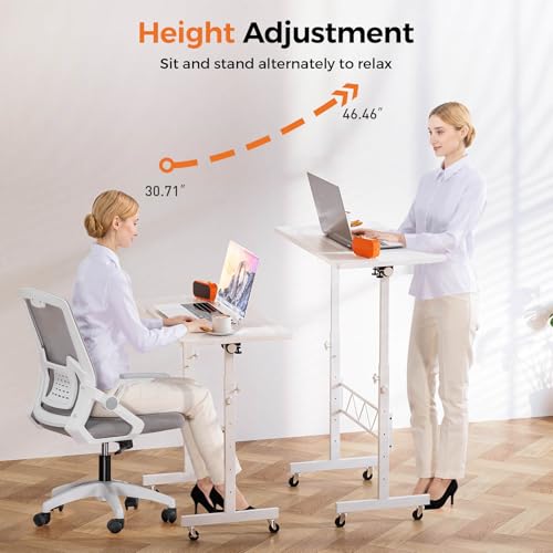 GTRACING Standing Desk Adjustable Height & Tiltable Tabletop, 32 Inch Portable Desk for Home Office Stand Up Work and Walking Pad Treadmill, Small Mobile Computer Table for Laptop, White GTRACING