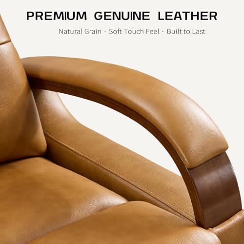 AEDI Genuine Leather Zero Gravity Power Recliner Chair with Triple-Motor System, Adjustable Headrest & Lumbar Support, USB & Type-C Charging,Camel