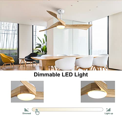 Sofucor Ceiling Fan 52 Inch Wood Ceiling Fan with Lights Remote Control Dimmable Light Reversible DC Motor Modern Ceiling Fan for Kitchen Bedroom Basement Dining Living Room Light Wood Sofucor
