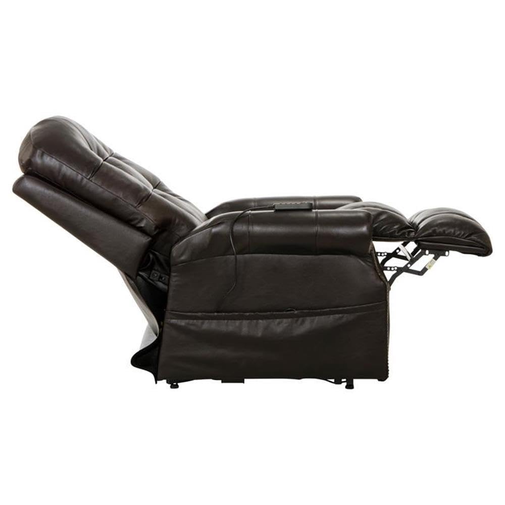 Catnapper Tyler Chocolate Brown Leather Power Lift Lay Flat Recliner with Heat & Massage Catnapper